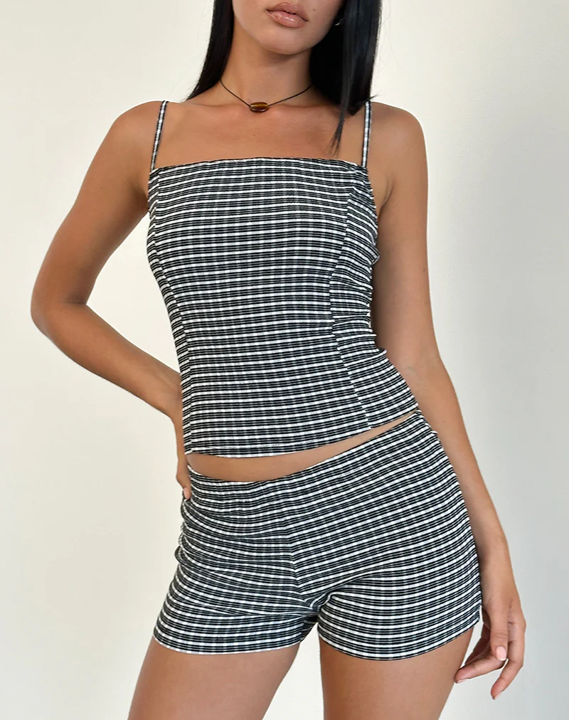 Totori Top in Crinkle Check Black Grey - Image 3