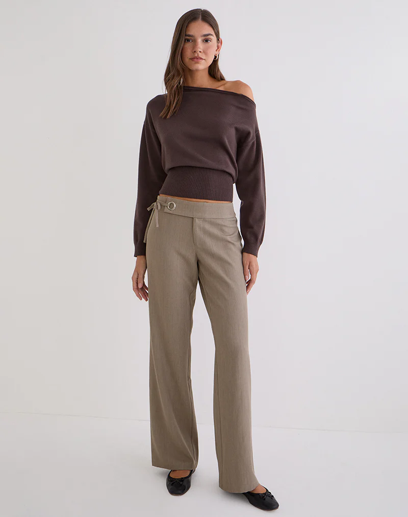 Tova Tie Tailoring Trouser in Khaki Beige - Image 3