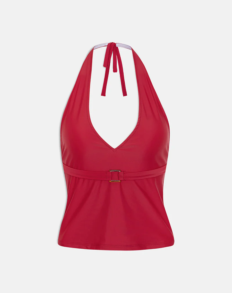 Towi Swim Tank Top in Cardinal Red with Belt - Image 6