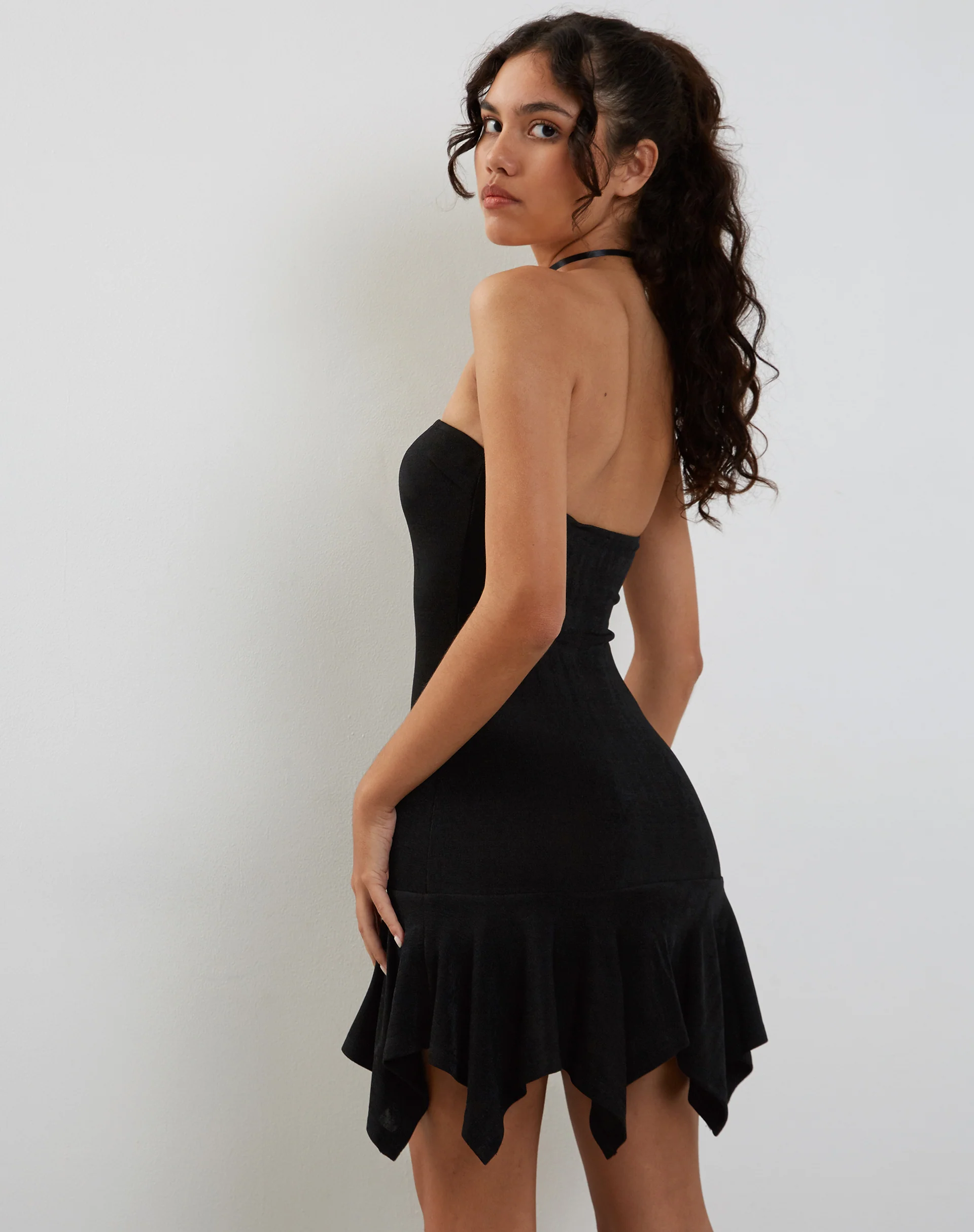 Towina Bandeau Slinky Mini Dress in Black - Image 5