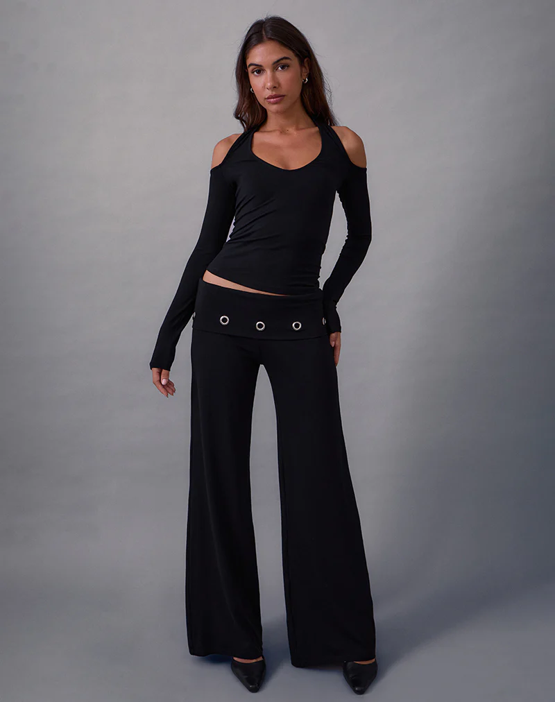 Travis Foldover Trouser in Black with Eyelets - Image 3