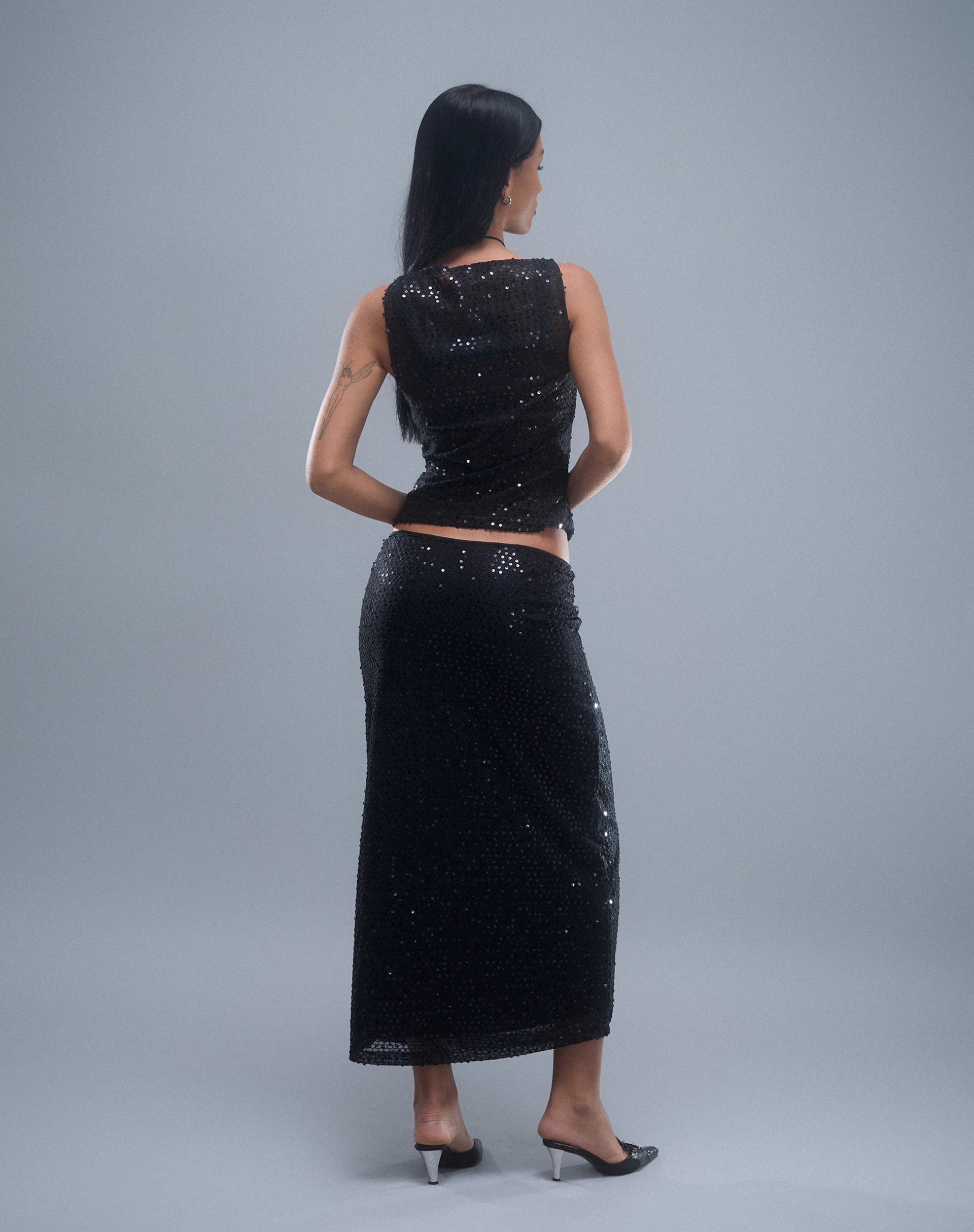 Tresha Maxi Skirt in Sequin Knit Black - Image 5