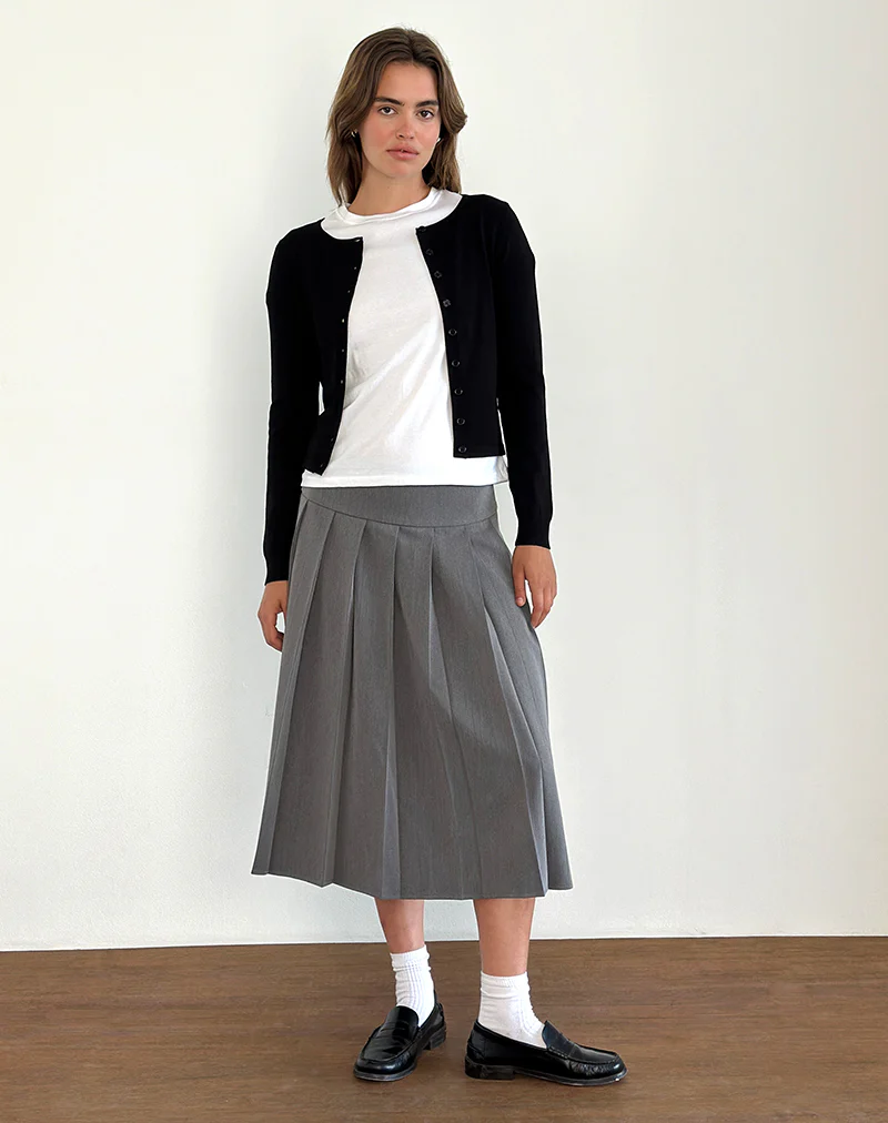 Trisma Pleated Midi Skirt in Charcoal Grey - Image 3