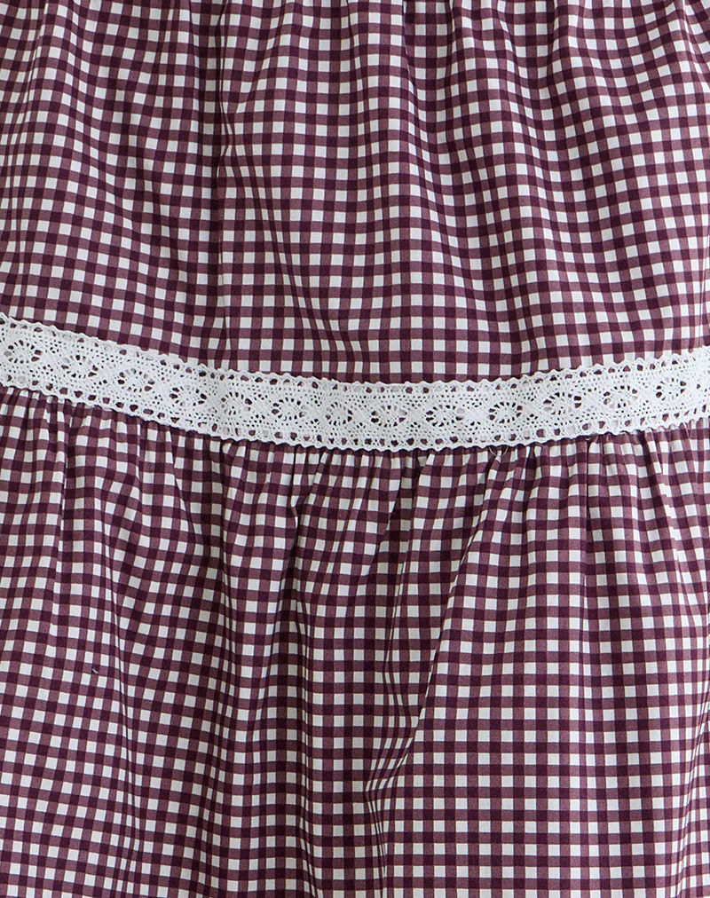 Trixie Midi Skirt in Mini Gingham Wine - Image 5