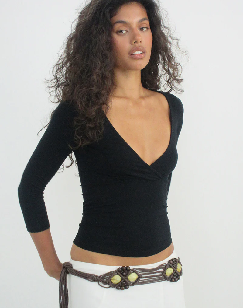 Trudis Wrap Top in Jersey Black - Image 2