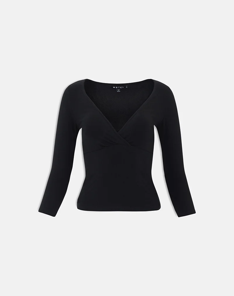 Trudis Wrap Top in Jersey Black - Image 6