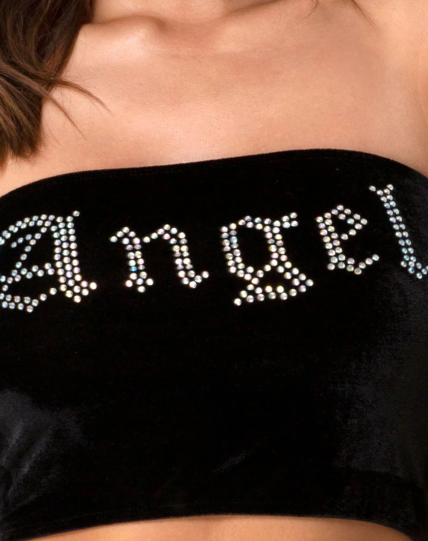 Tube top in Black with Angel Diamante Hot Fix - Image 6