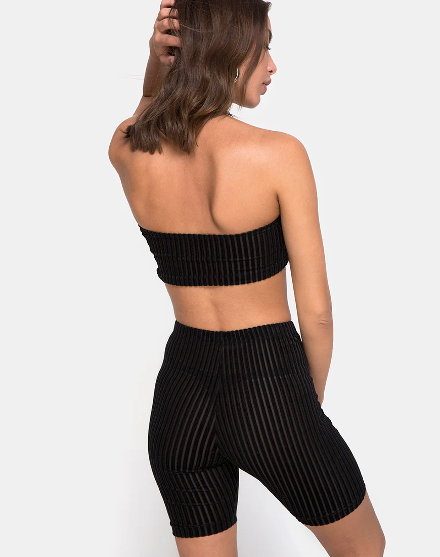 Tube Top in Velvet Sheer Stripe Black  X Princess Polly - Image 2