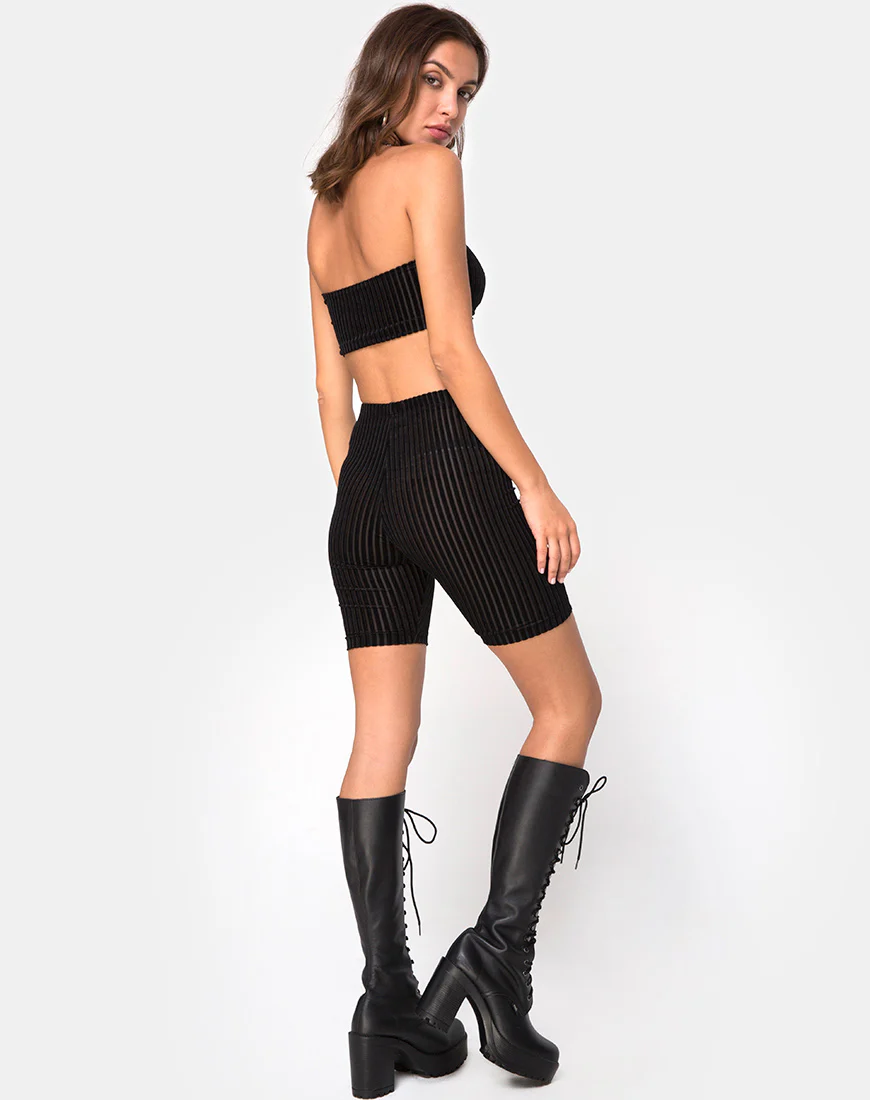 Tube Top in Velvet Sheer Stripe Black  X Princess Polly - Image 4