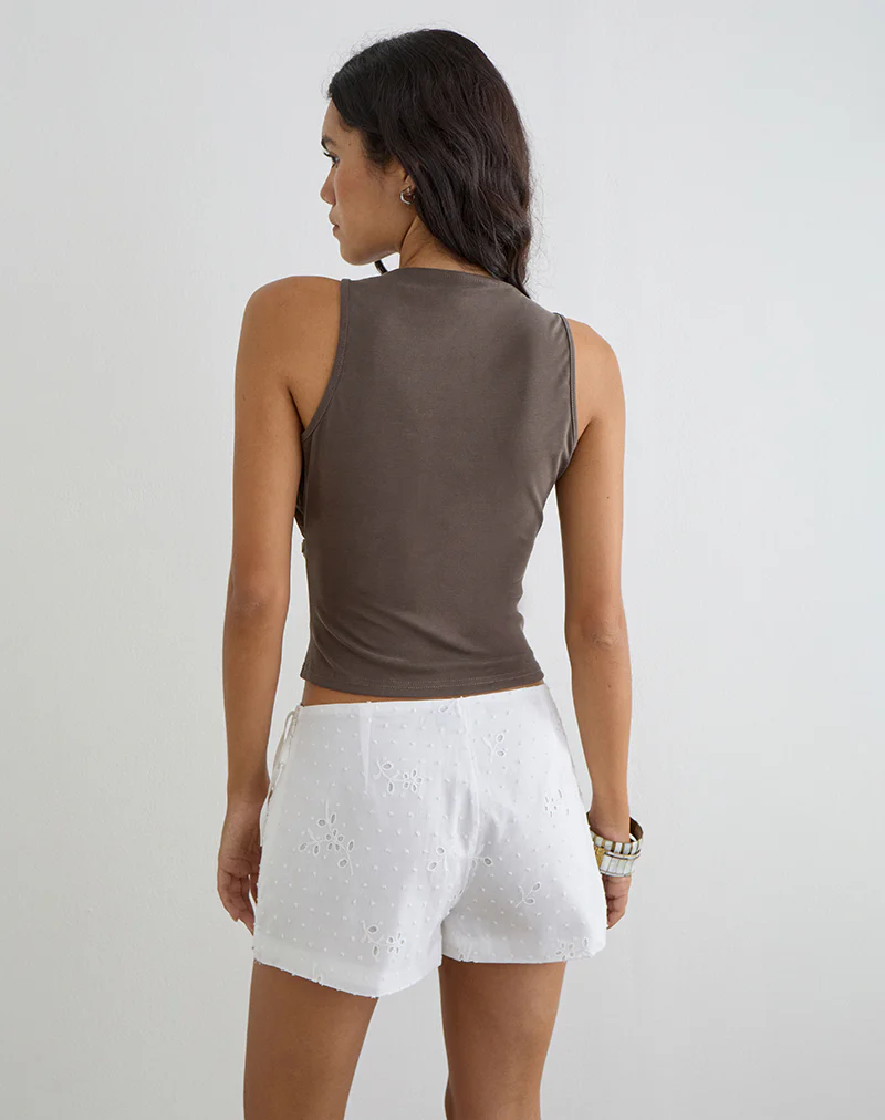 Tulia Button Vest Top in Brown - Image 5
