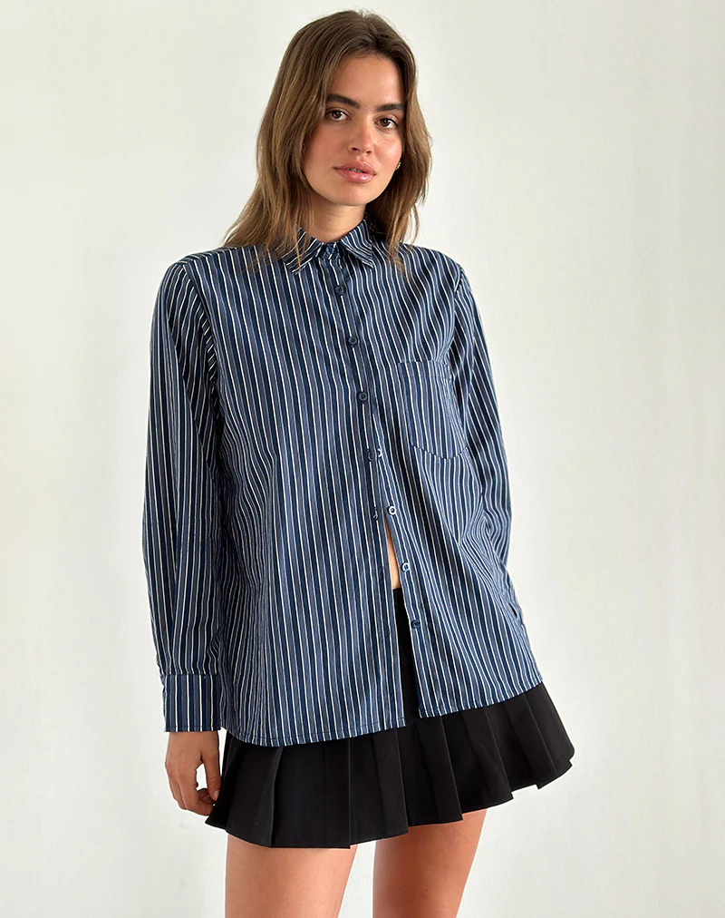 Turner Shirt in Dark Blue Indigo Stripe - Image 2