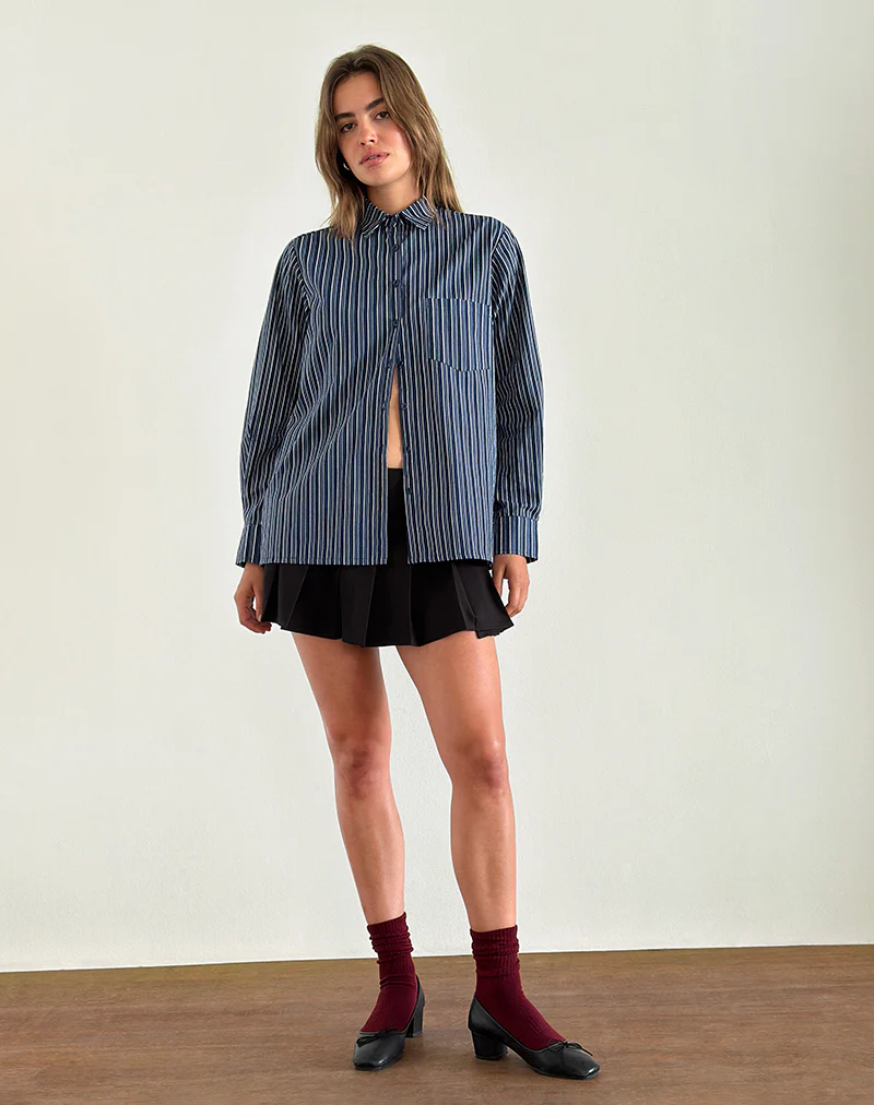 Turner Shirt in Dark Blue Indigo Stripe - Image 3
