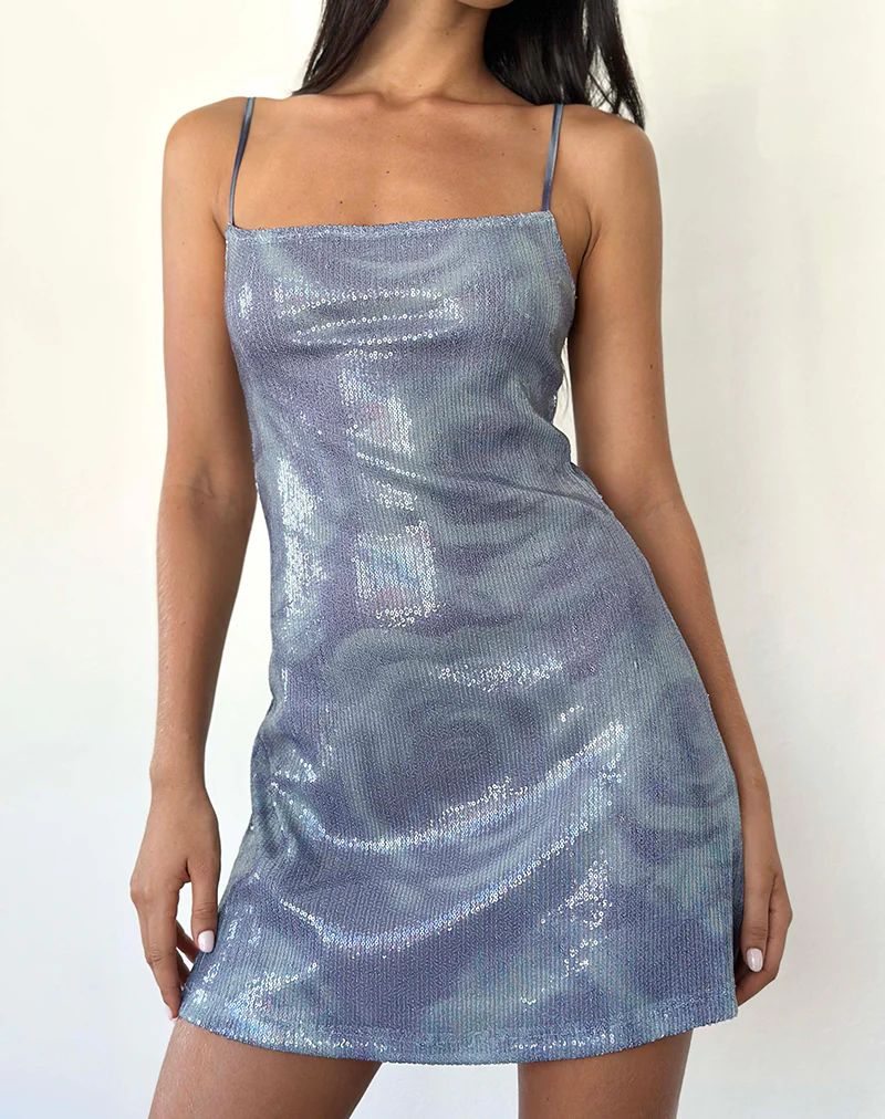 Turu Mini Dress in Sequin Abstract Rose Grey - Image 5