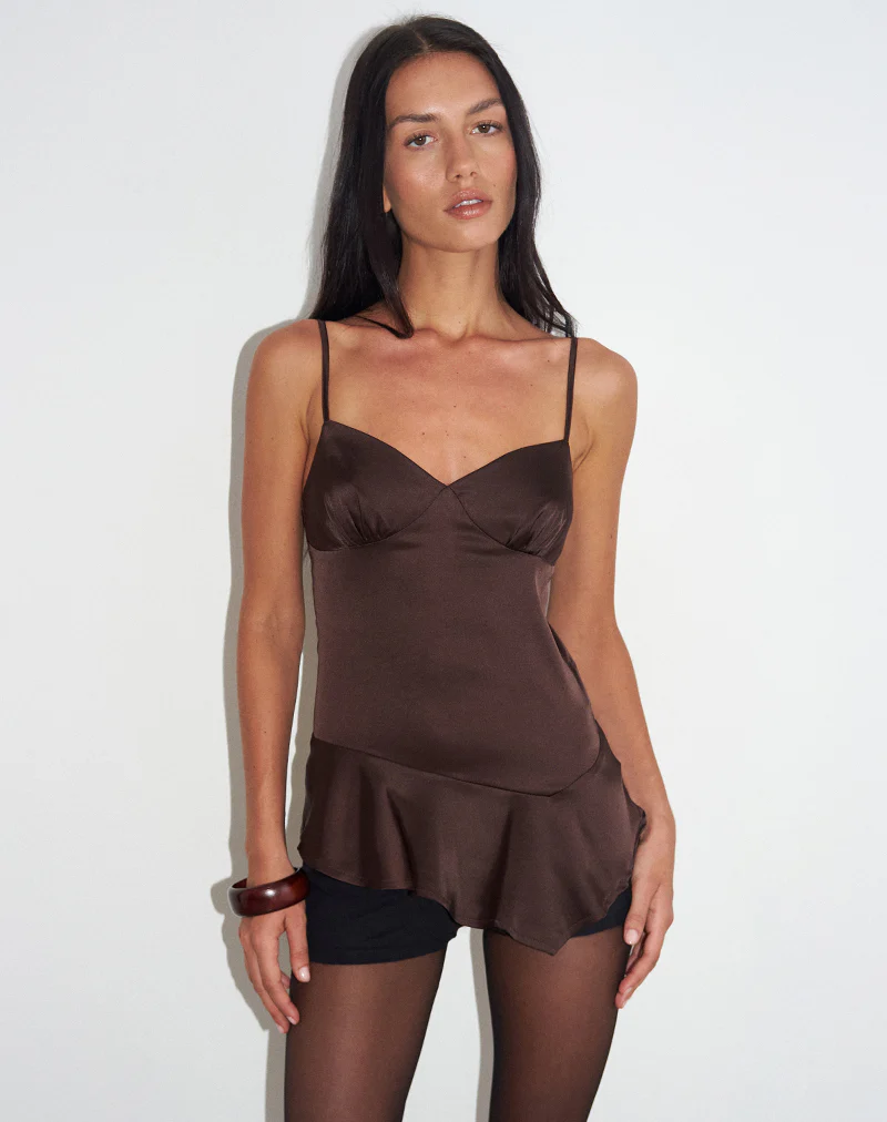 Turuti Cami Top in Satin Dark Brown - Image 2