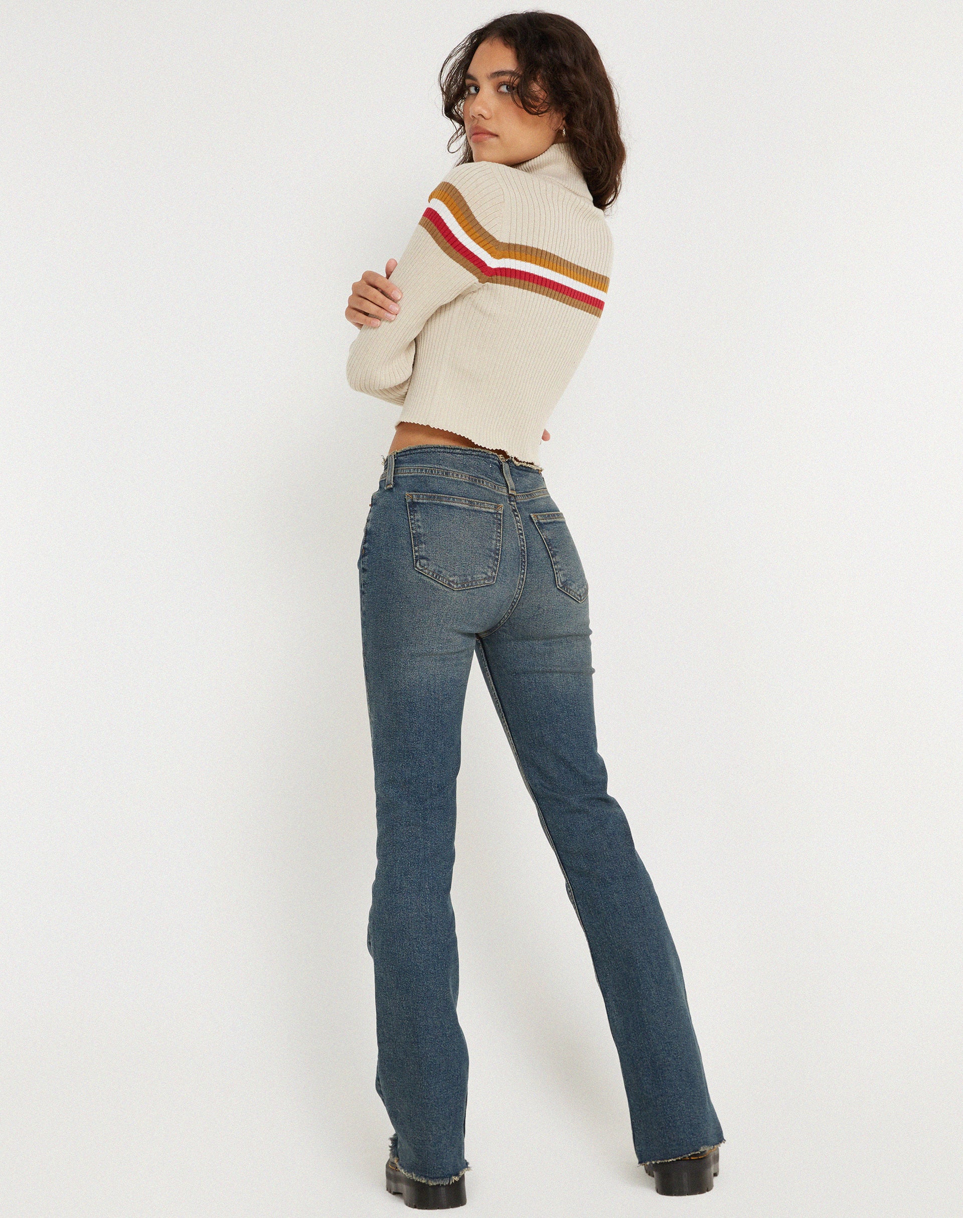 Tuzifa Cropped Knit Jumper in Beige Red and Brown - Image 5