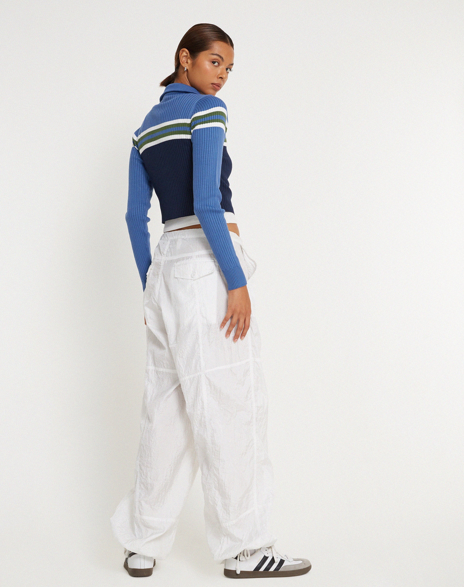 Tuzifa Cropped Knit Jumper in Navy Green and Blue - Image 6