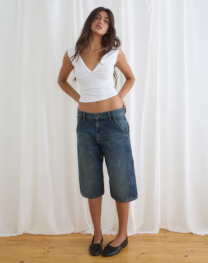 Twisted Cinch Denim Short in Dirty Green - Image 4