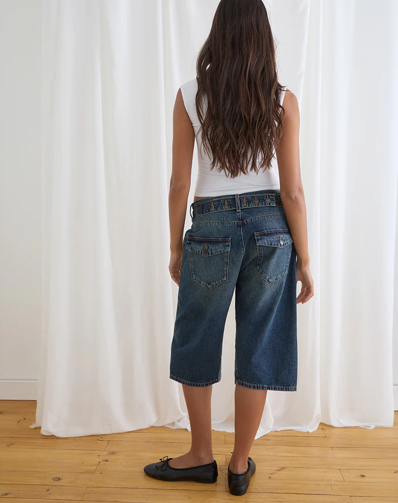 Twisted Cinch Denim Short in Dirty Green - Image 6