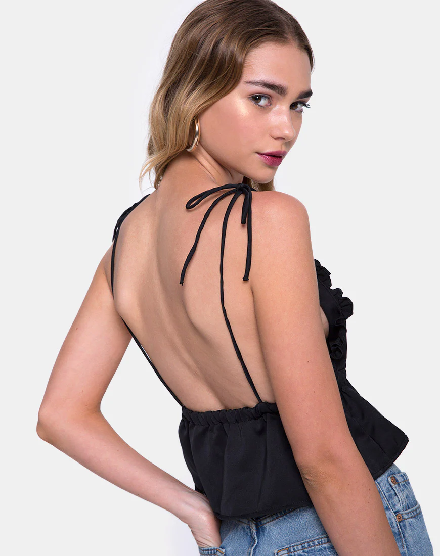 Tyrell Bralette Top in Satin Black - Image 2