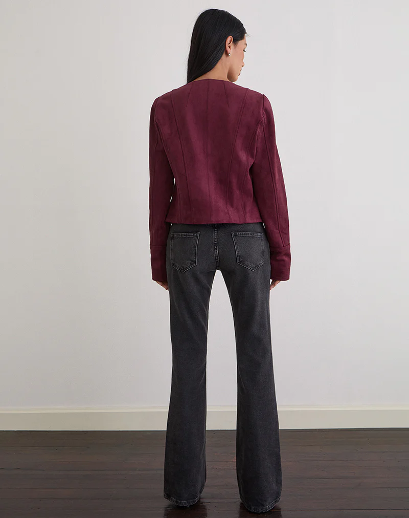 Ukiyo Jacket in Faux Suede Burgundy - Image 5