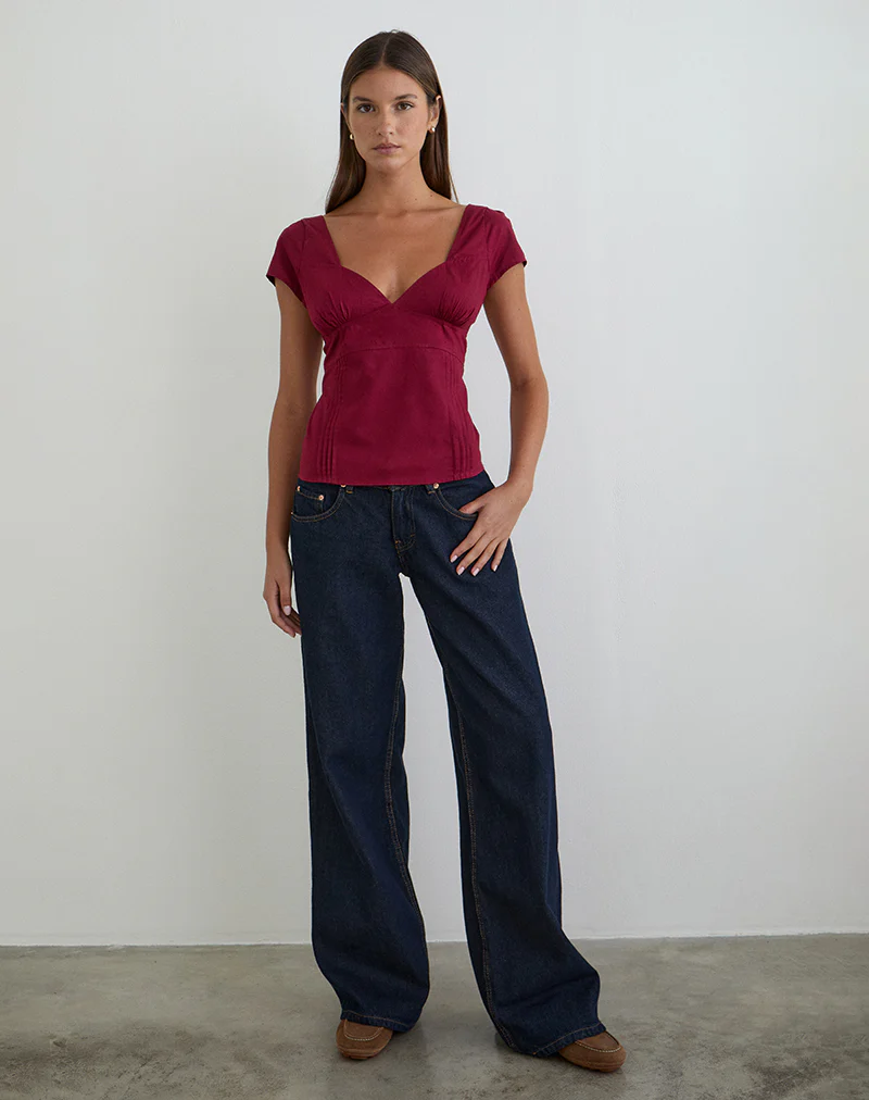 Uliva Cap Sleeve Corset Top in Poplin Burgundy - Image 4
