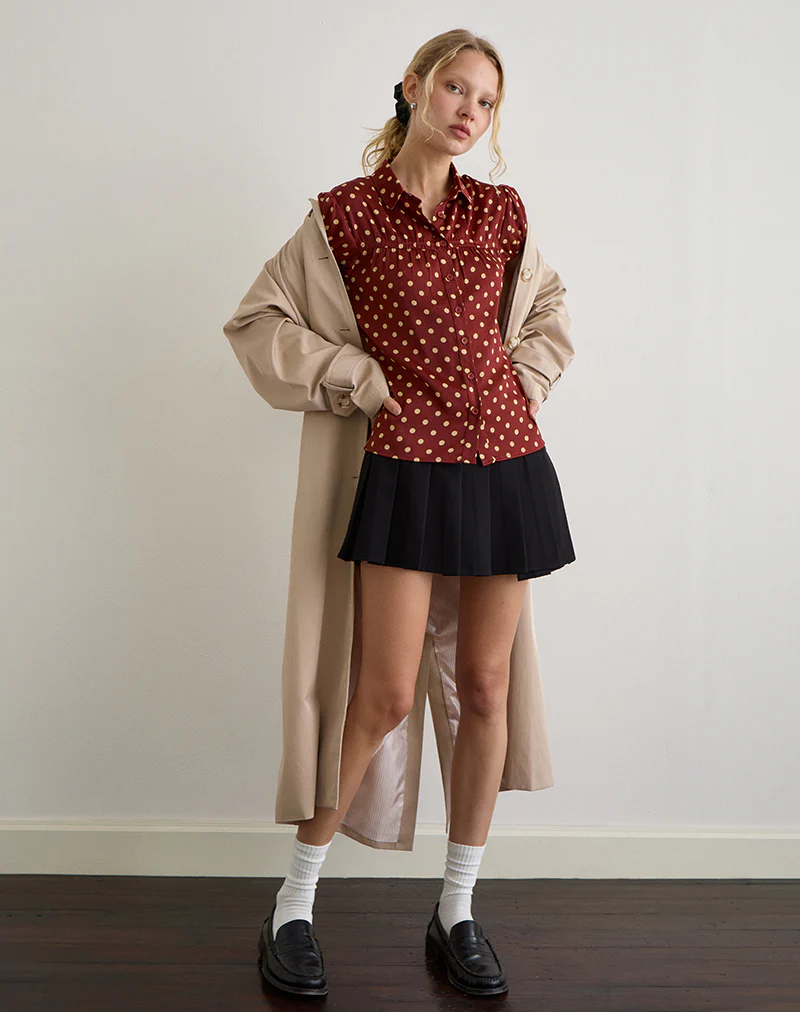 Ulsan Fitted Shirt in Burnt Red with Polka Print - Image 3