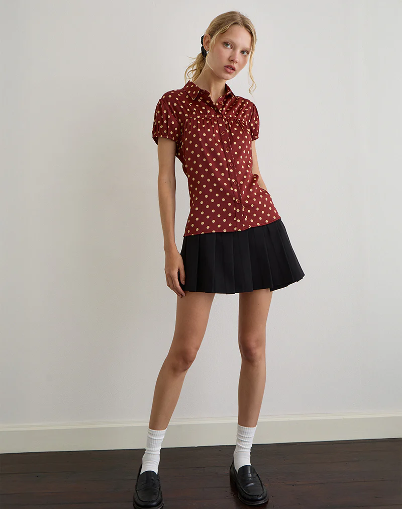 Ulsan Fitted Shirt in Burnt Red with Polka Print - Image 5
