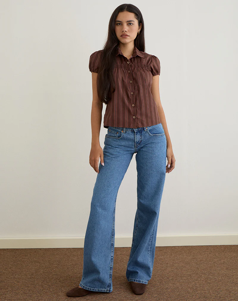 Ulsan Shirt in Poplin Stripe Brown - Image 2