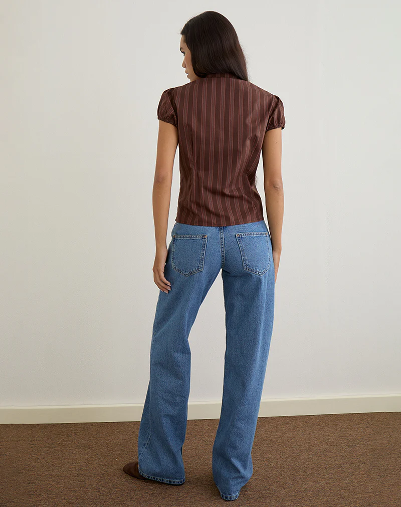 Ulsan Shirt in Poplin Stripe Brown - Image 4