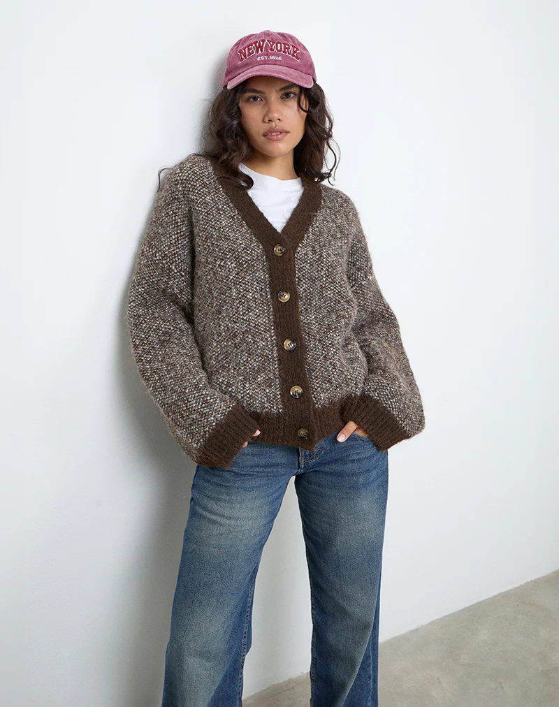 Ura Oversized Knitted Cardigan in Brown and Cream - Image 2
