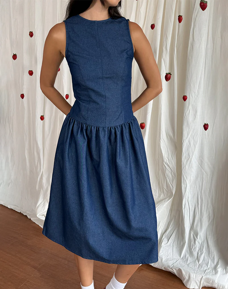 Uretta Maxi Dress in Denim Indigo - Image 2