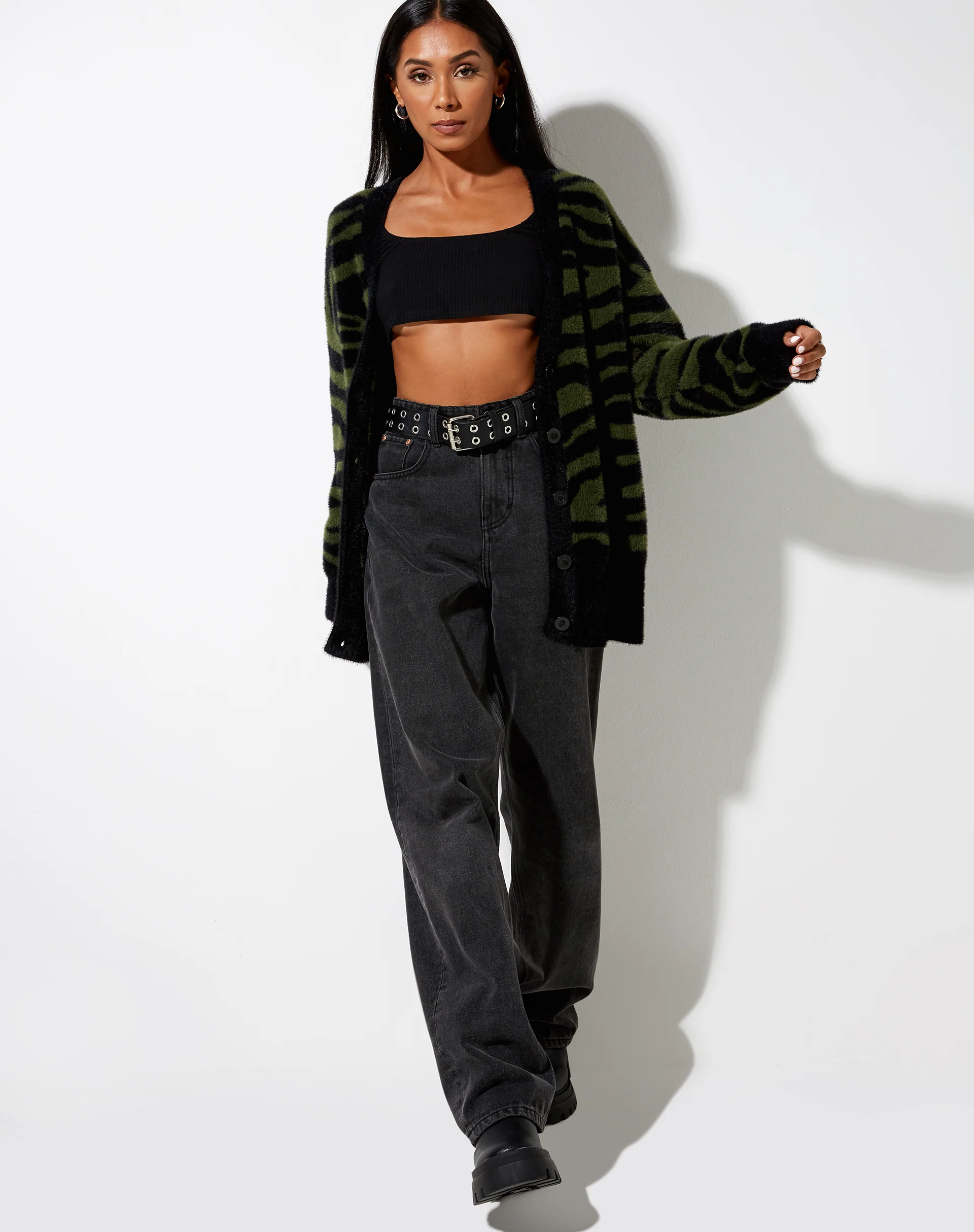 Uriela Cardi in Knit Zebra Olive and Black - Image 2