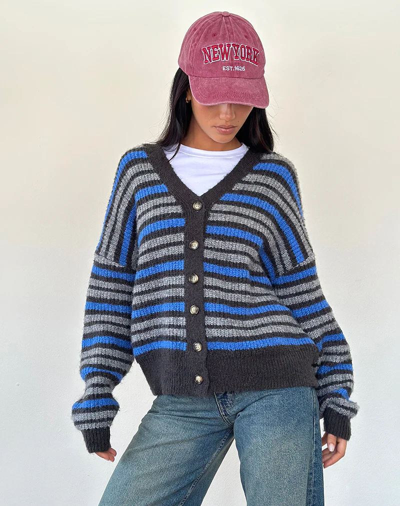 Uriela Cardigan in Light Grey and Blue Grey Stripe - Image 4