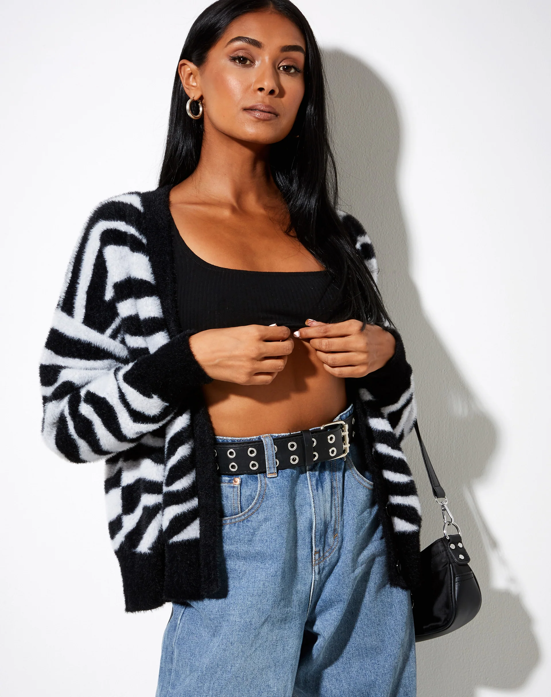 Uriela Cardigan in Knit Zebra Black and White - Image 3