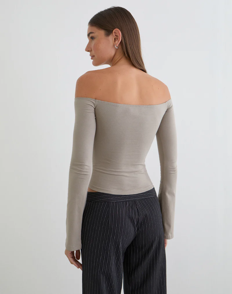 Ursuly Long Sleeve Bardot Top in Moon Rock - Image 3