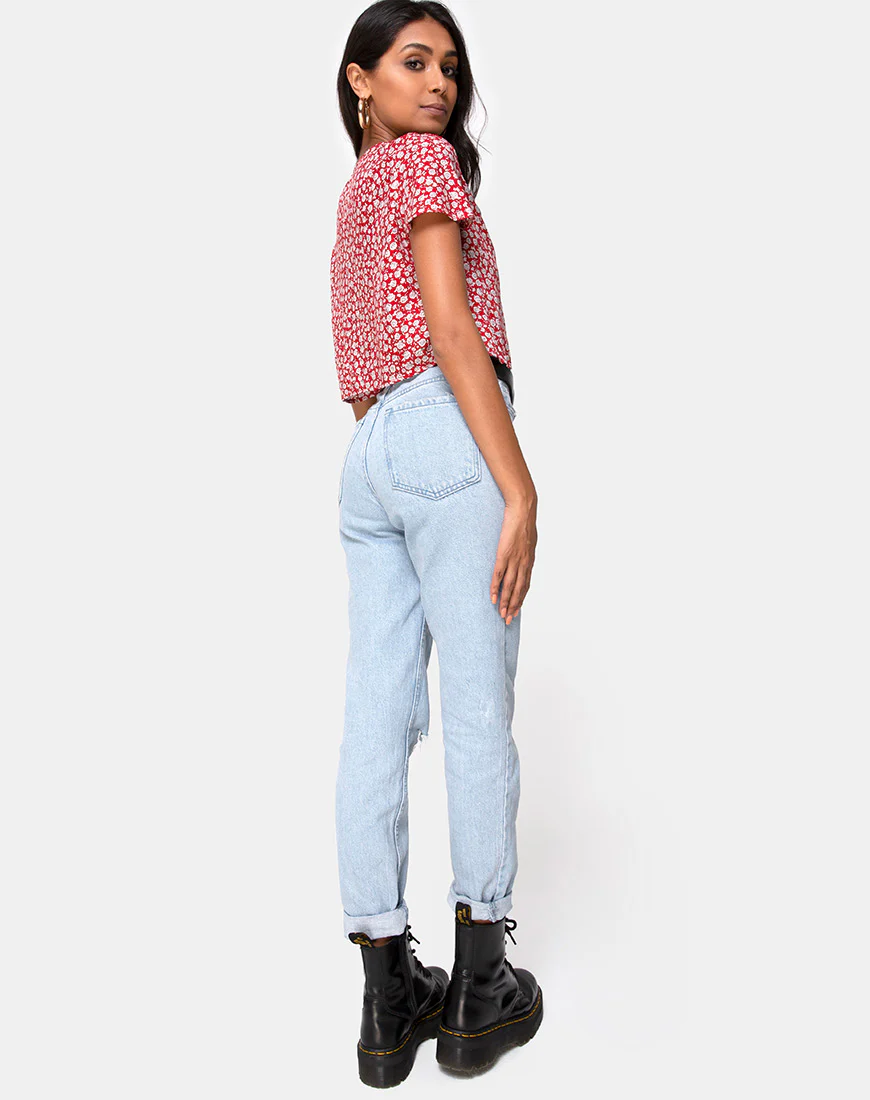 Vaco Blouse in Ditsy Red Rose and Silver - Image 4