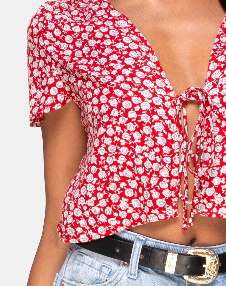 Vaco Blouse in Ditsy Red Rose and Silver - Image 5