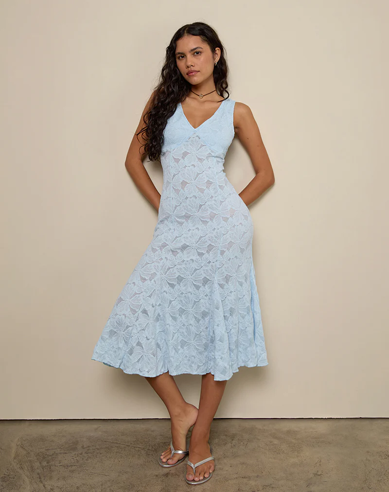 Valea Midi Dress in Zinnia Lace Blue - Image 3
