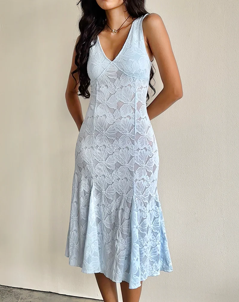 Valea Midi Dress in Zinnia Lace Blue - Image 4