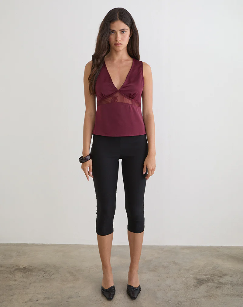 Valeska Lace Insert Top in Satin Zinfandel - Image 2