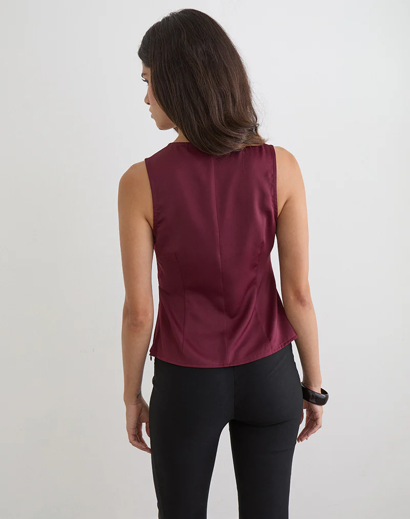 Valeska Lace Insert Top in Satin Zinfandel - Image 3