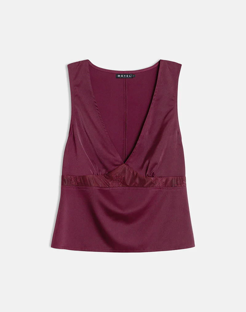 Valeska Lace Insert Top in Satin Zinfandel - Image 5