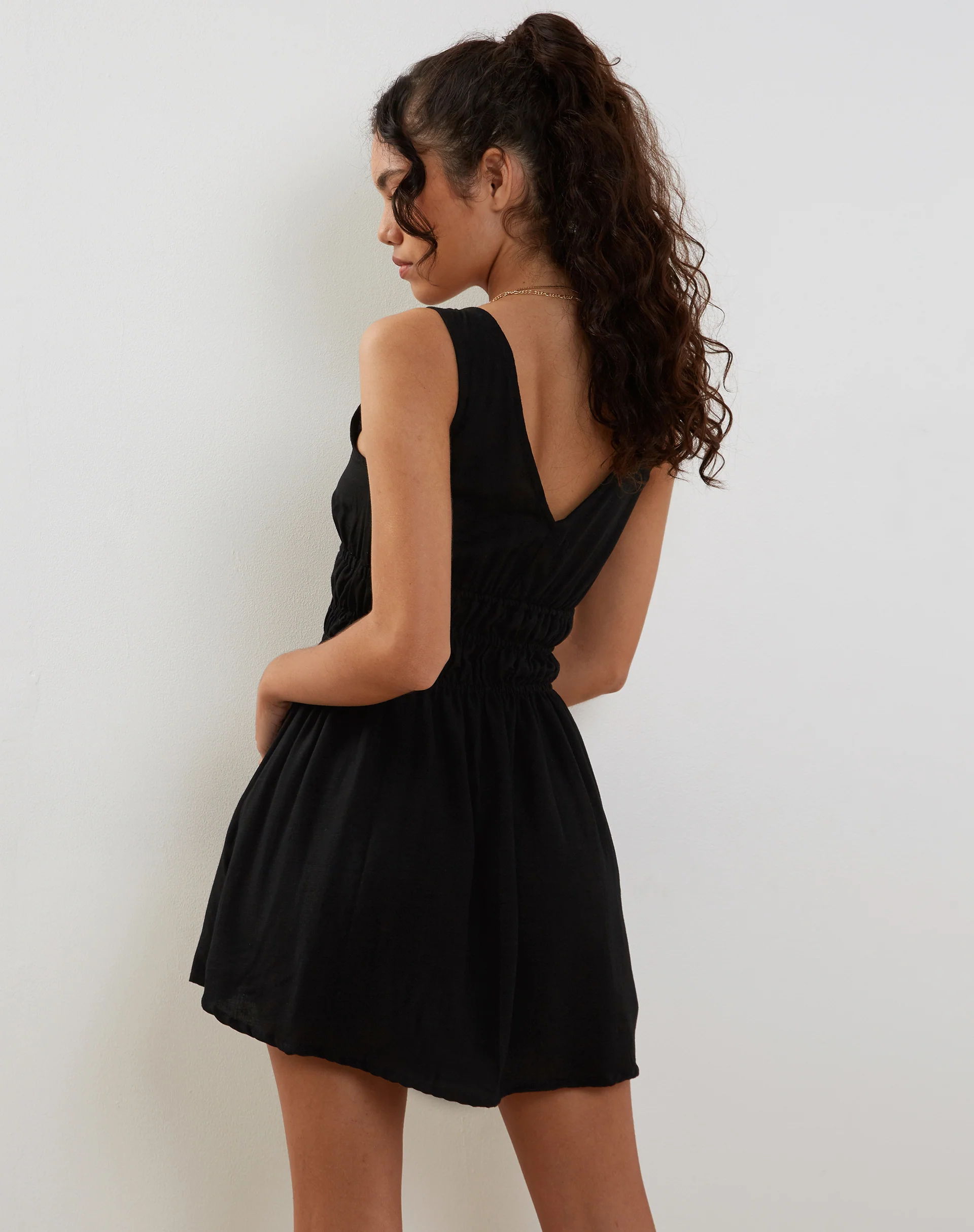 Valhala Front Tie Mini Dress in Black - Image 6