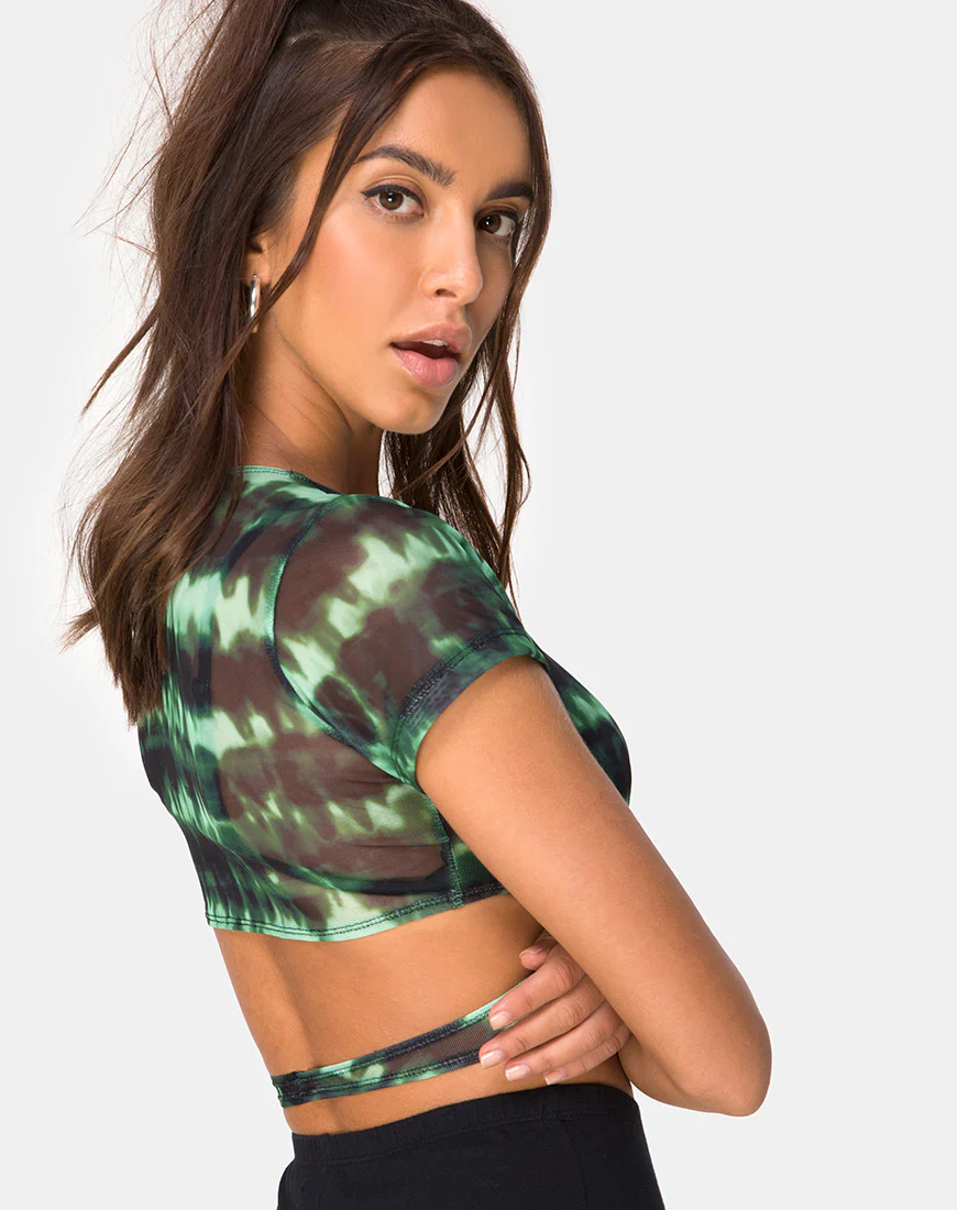 Valiza Crop Top in Turquoise Mesh - Image 2