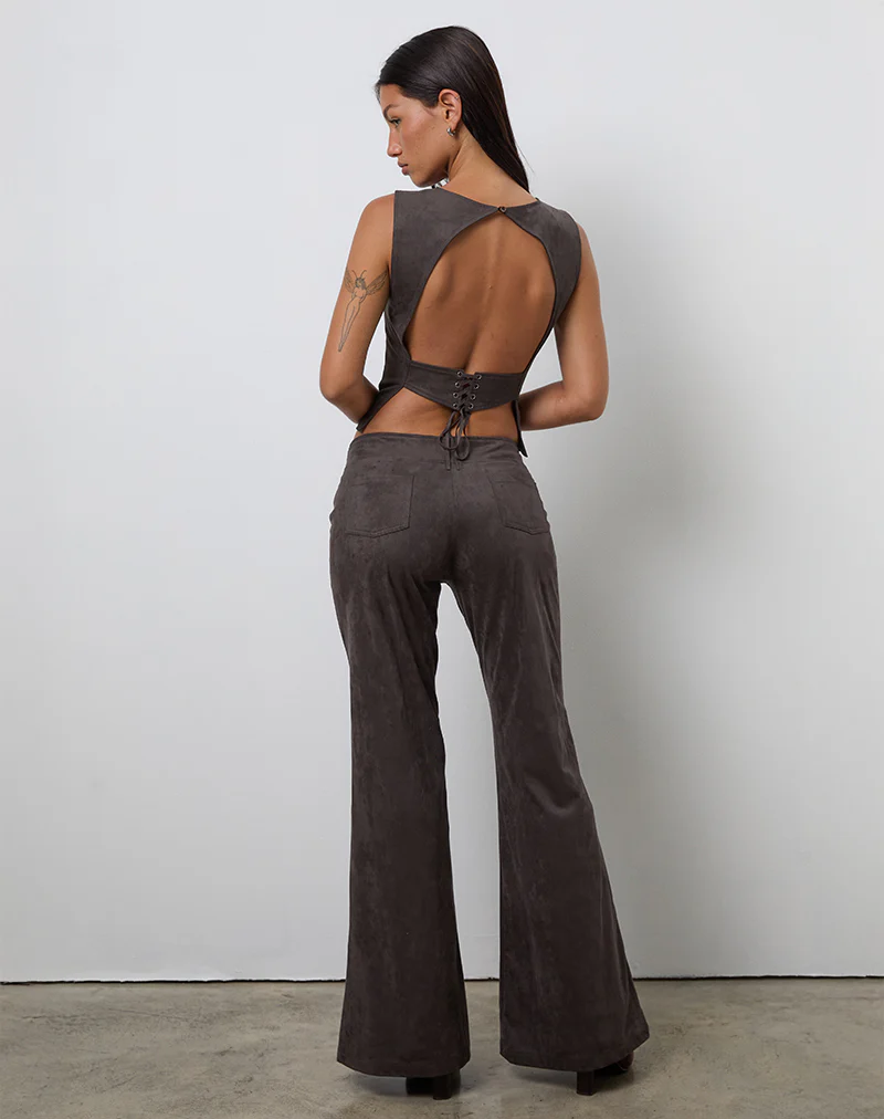 Vallen Trousers in Dark Faux Suede Chestnut - Image 3