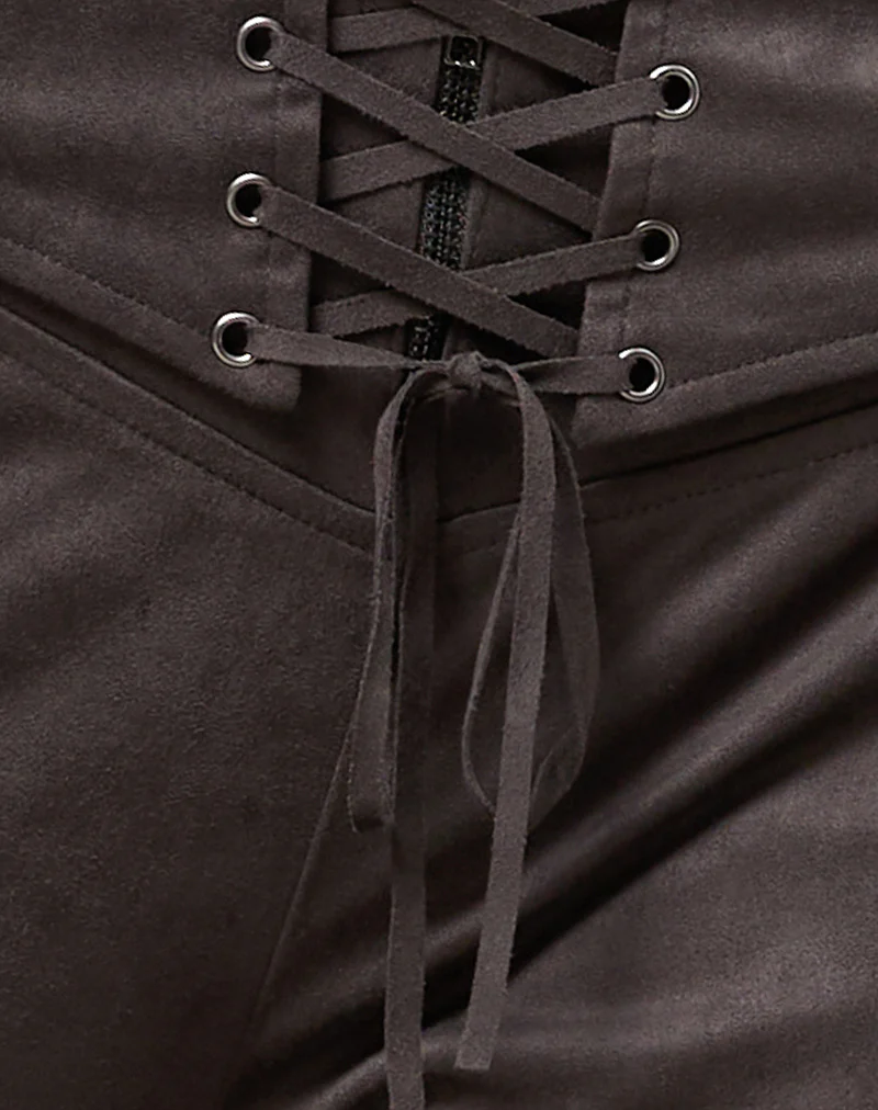 Vallen Trousers in Dark Faux Suede Chestnut - Image 5