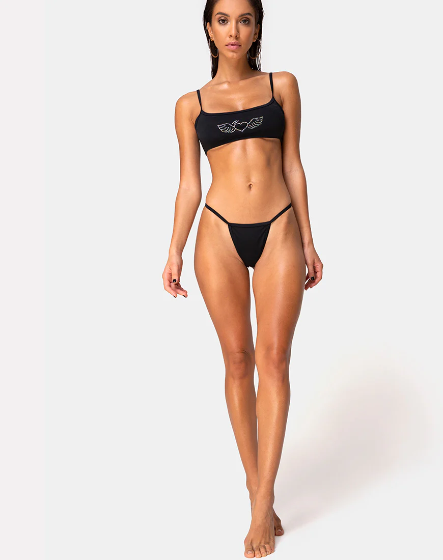 Valter Bikini Bottom in Matte Black with Diamante - Image 3
