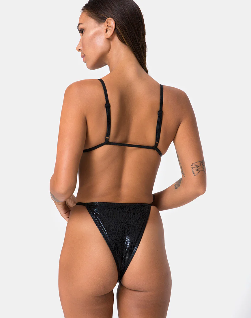 Valter Bikini Top in Black Oil Snake - Image 2