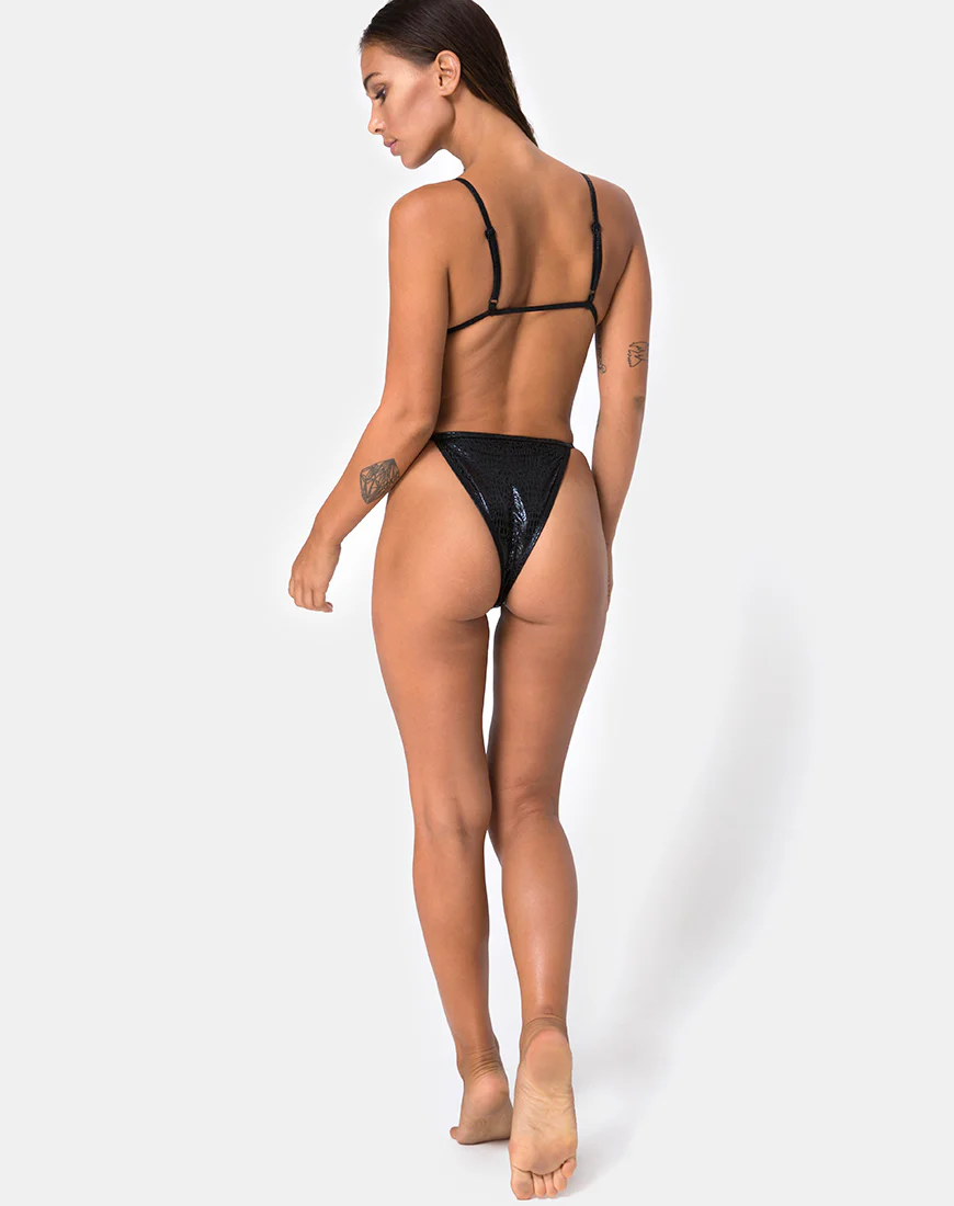 Valter Bikini Top in Black Oil Snake - Image 4