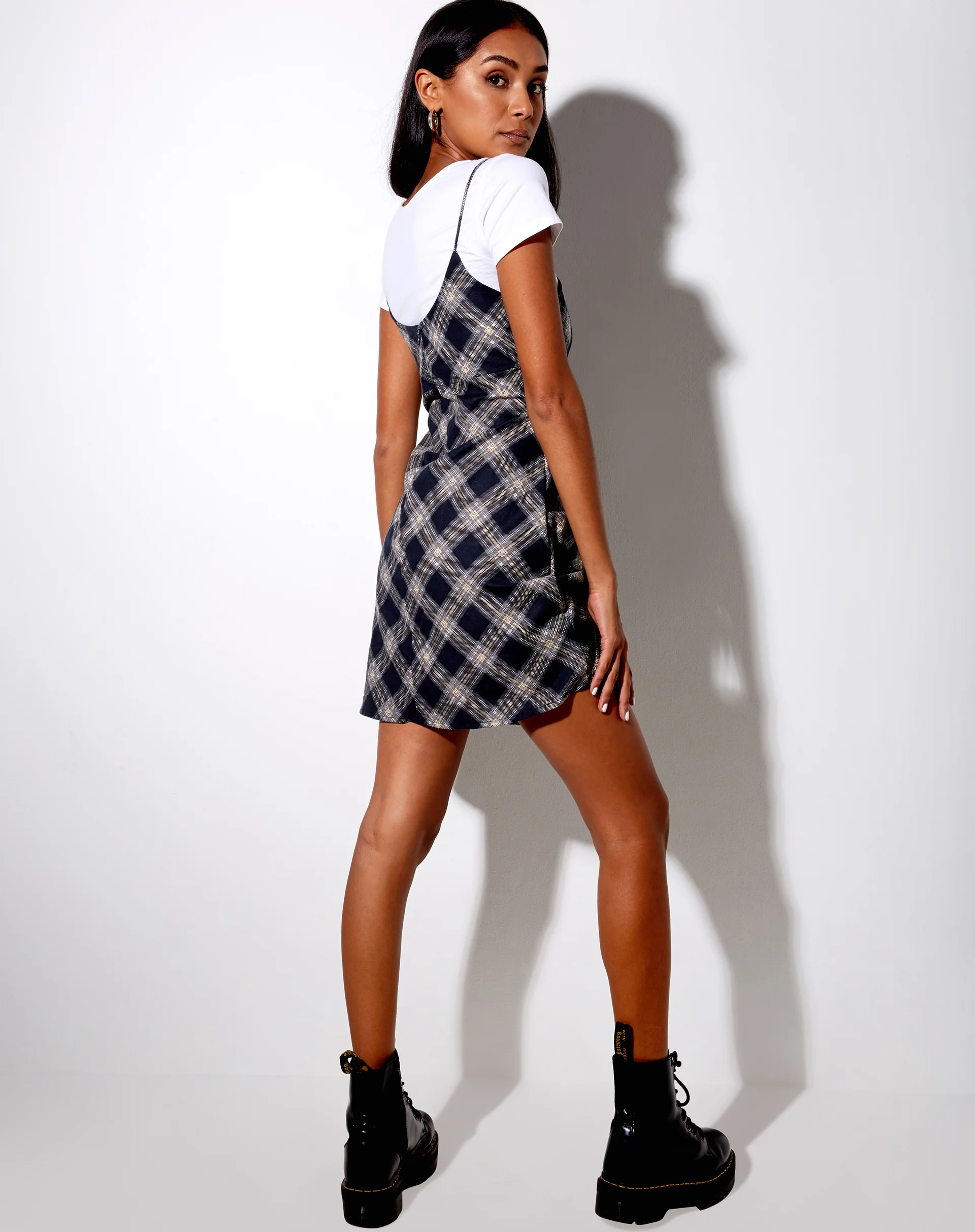 Valy Slip Dress in 20's Check Black and Grey - Image 4